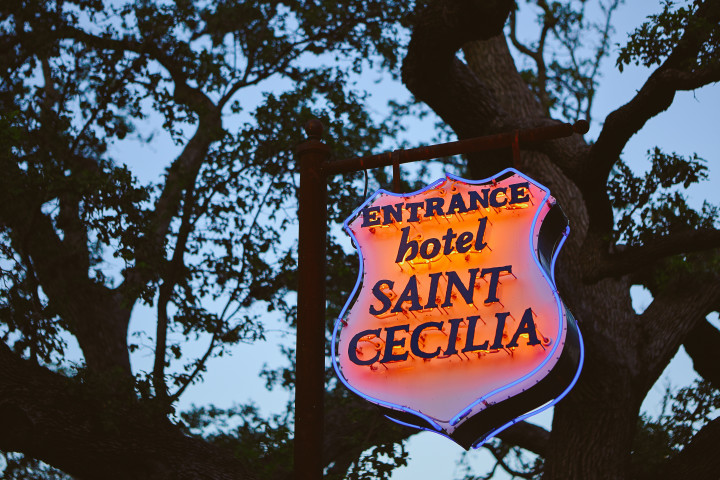 Hotel Saint Cecilia - front sign -Photographer Nick Simonite